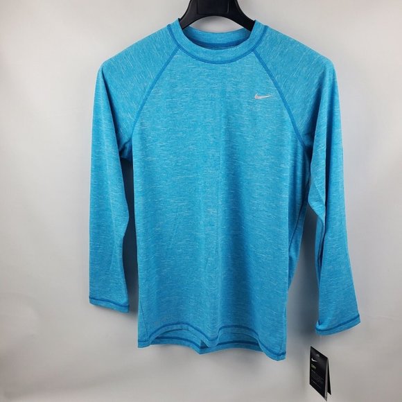 Nike Long Sleeve Hydroguard Swim Tee UPF40 Mens Size Small Blue NESS7504-430 - Picture 1 of 5